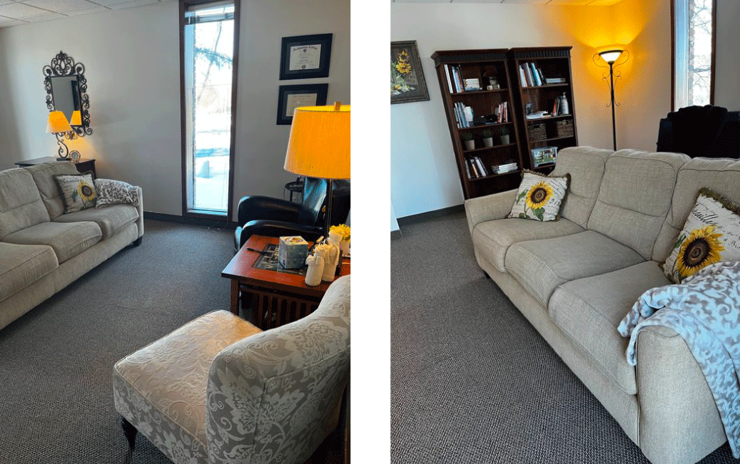 A cozy space for therapy sessions at the S.E.E. Psychotherapy office in Minnetonka, MN